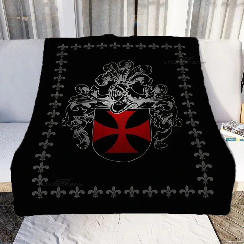 Medieval Knights Templar Patterns Blanket Retro Style Flannel Blanket Cosy Lazy Couch Cover Blanket Super Soft Sheet Mattresses