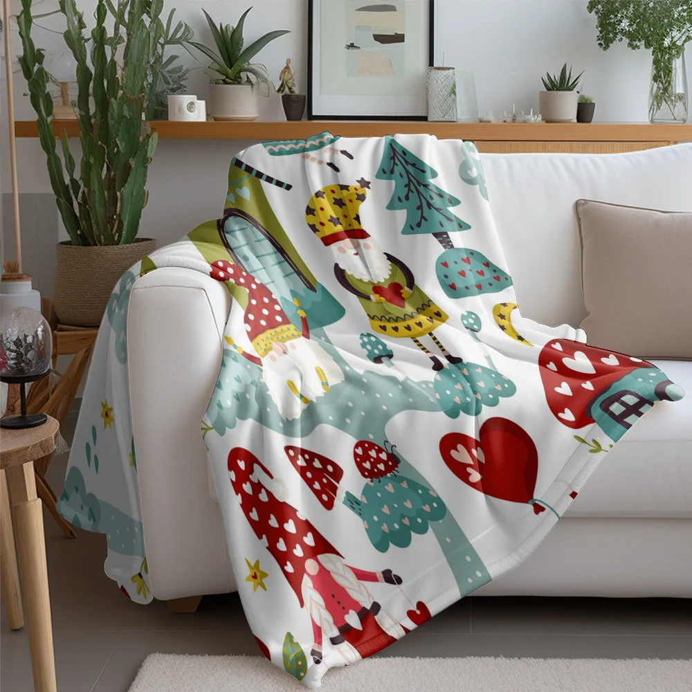 TU Whimsical Forest Gnome Throw Blanket Cozy Kids Bedspread Woodland Fairy Tale Nursery Decor Gift