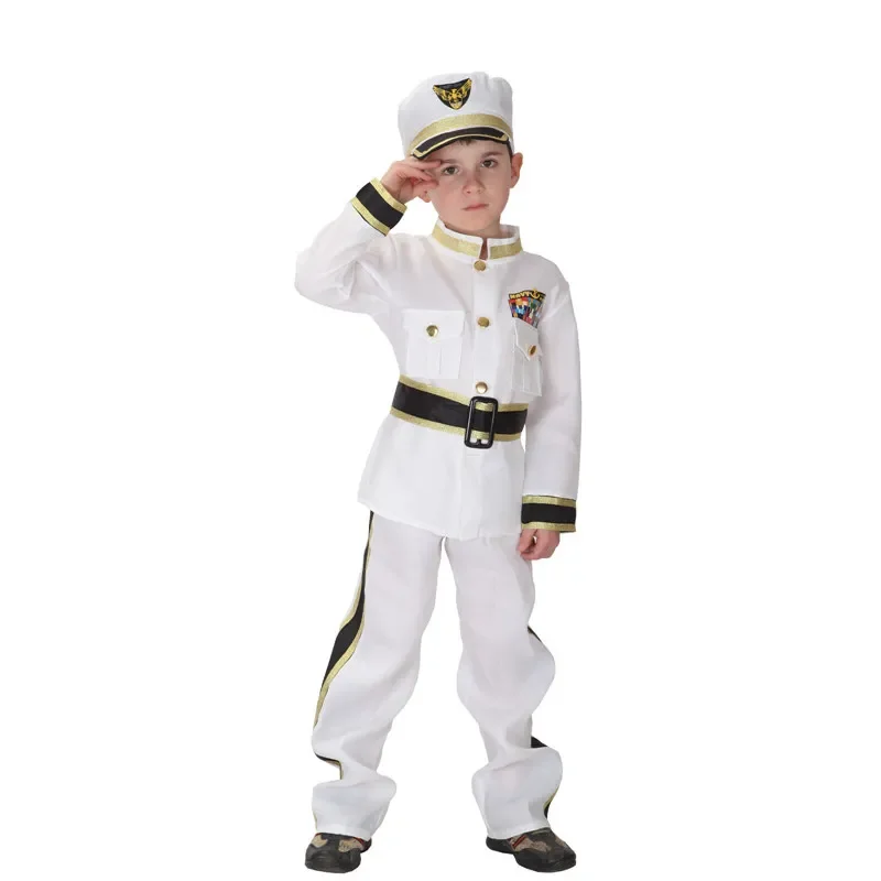 Child Boys Navy Admiral Costume Set Uniform Purim Carnival Halloween Costumes Disfraces