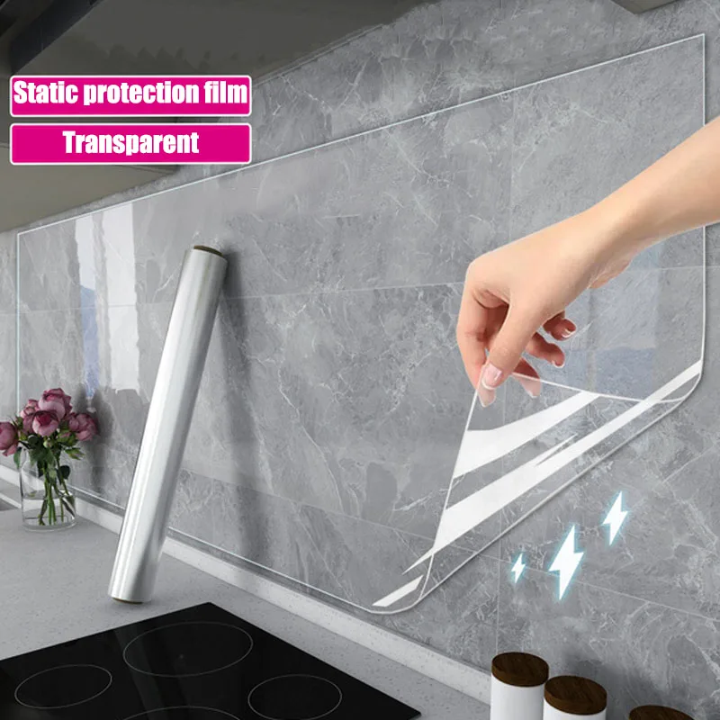 Adesivo de Cozinha Transparente de 40cm em PVC, Adesivo Eletrostático, Impermeável e Resistente a Óleo, Papel de Parede DIY em Rolos