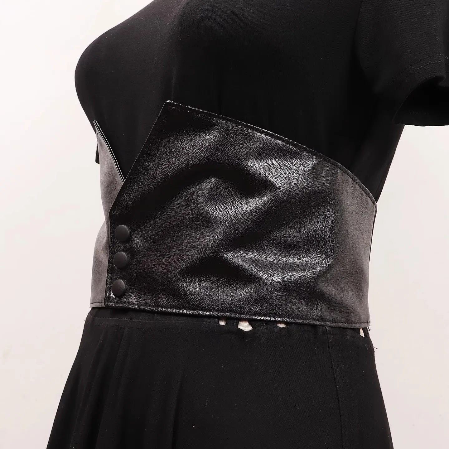المرأة السوداء بولي Leather الجلود مطاطا فستان Cummerbunds الكورسيهات حزام الخصر أحزمة الديكور حزام عريض R3071