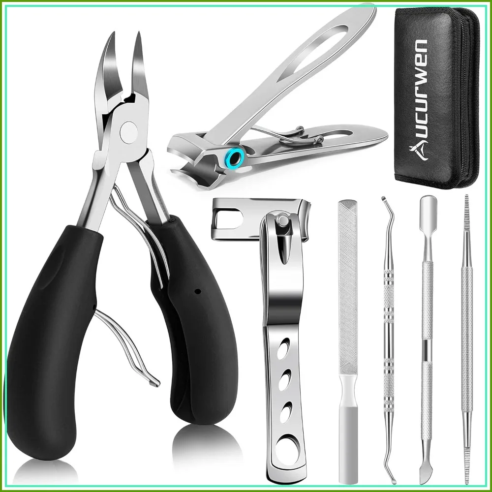 Heavy Duty Toenail Clippers for Thick Nails, 7-Piece Pedicure Kit with Wide Opening, Ergonomic Handle, Ideal for Seniors, Diabetics, Arthritis