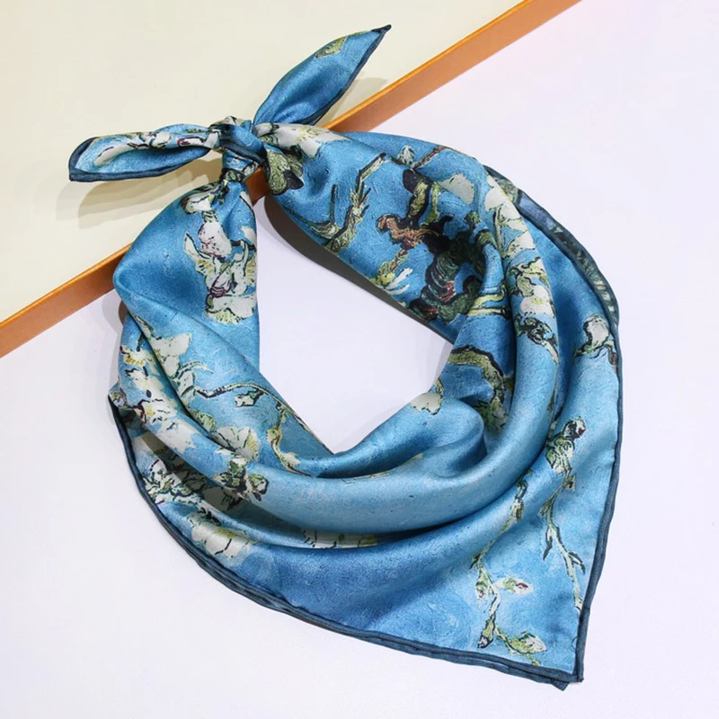 53×53cm 100% Mulberry Silk Twill Scarf For Women Luxury Brand Square Small Size Smooth Soft Travel Shawl And Wraps Spring Autumn