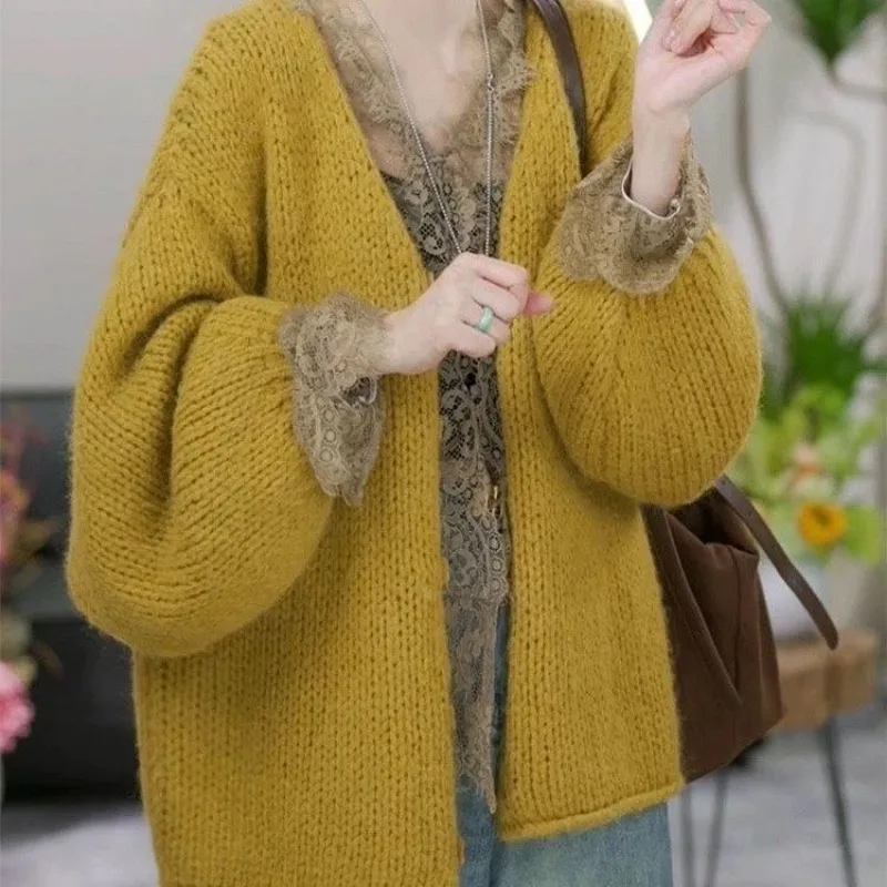 

Temperament Knitted Cardigan for Women Versatile Loose Autumn and Winter New Sweater for Women Lazy Style Jacket