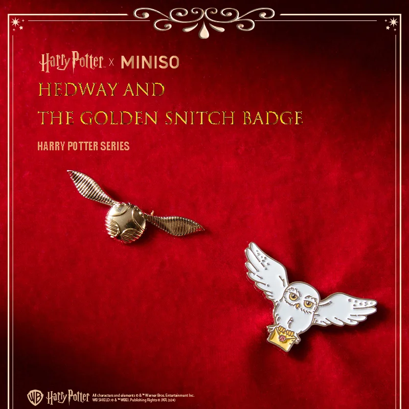 Genuine Miniso Harry Potter Peripheral Hedwig and The Golden Snitch Badge Creative Toys Cute Landscape Ornament Children's Gift