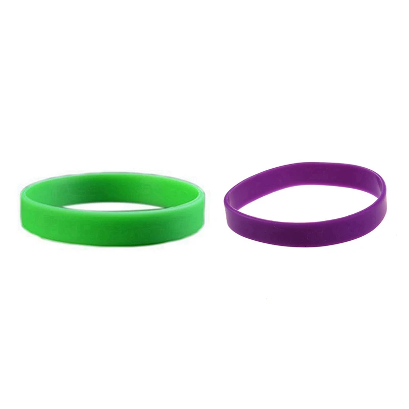 2 Pcs Fashion Silicone Rubber Elasticity Wristband Wrist Band Cuff Bracelet Bangle, Green & Purple