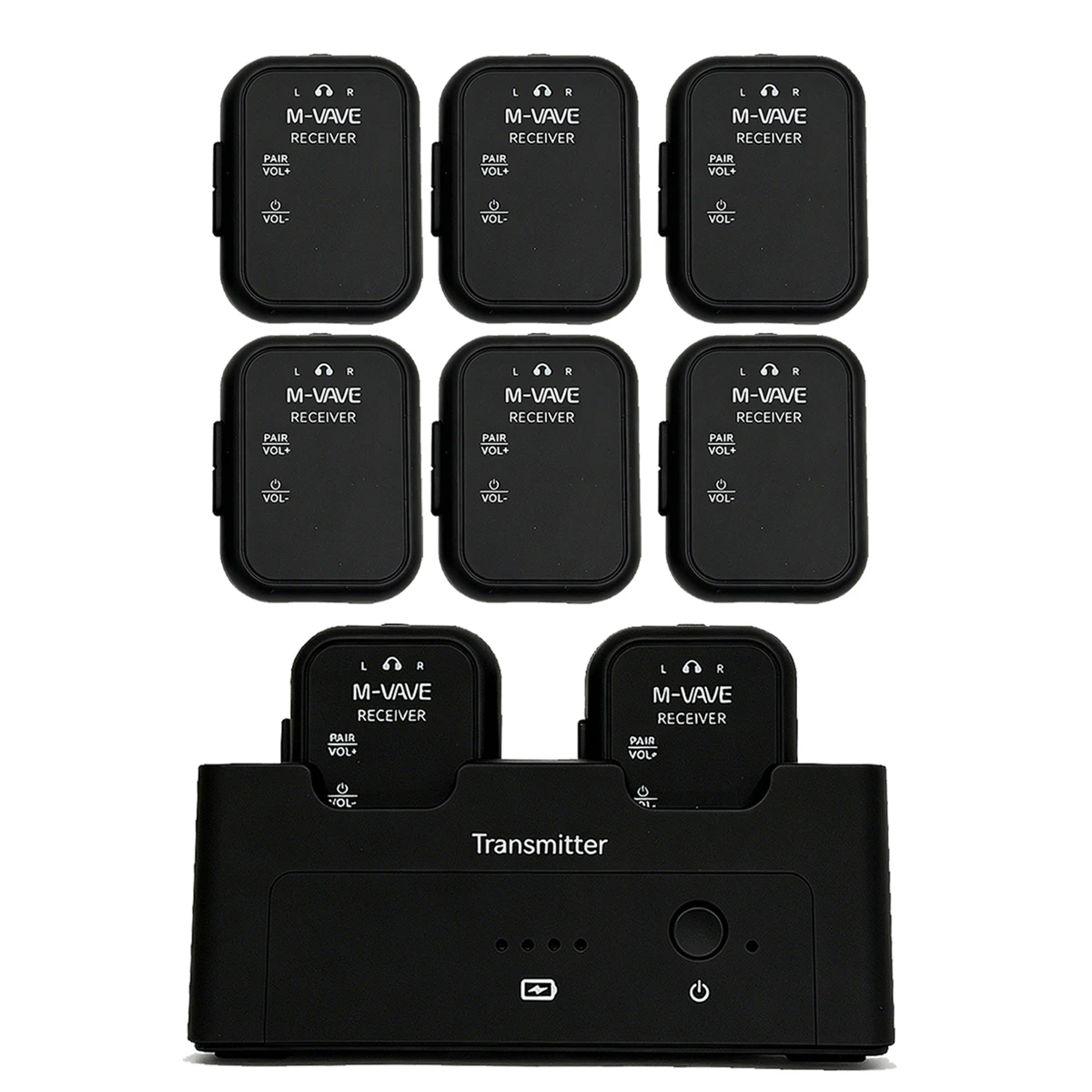 M-VAVE WP-12 1Tx 8Rx Wireless Monitoring System – Stereo/Left/Right/Mute Modes, USB-C Rechargeable, 20-20KHz Response, for Band