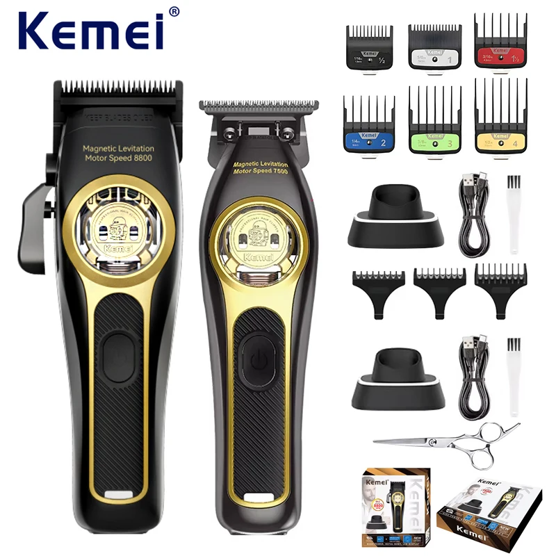 Cortadora de pelo Kemei para peluquero, cortadora de pelo inalámbrica profesional, cortadora de pelo eléctrica con acabado para hombres, Kit de KM-2373 de KM-2268