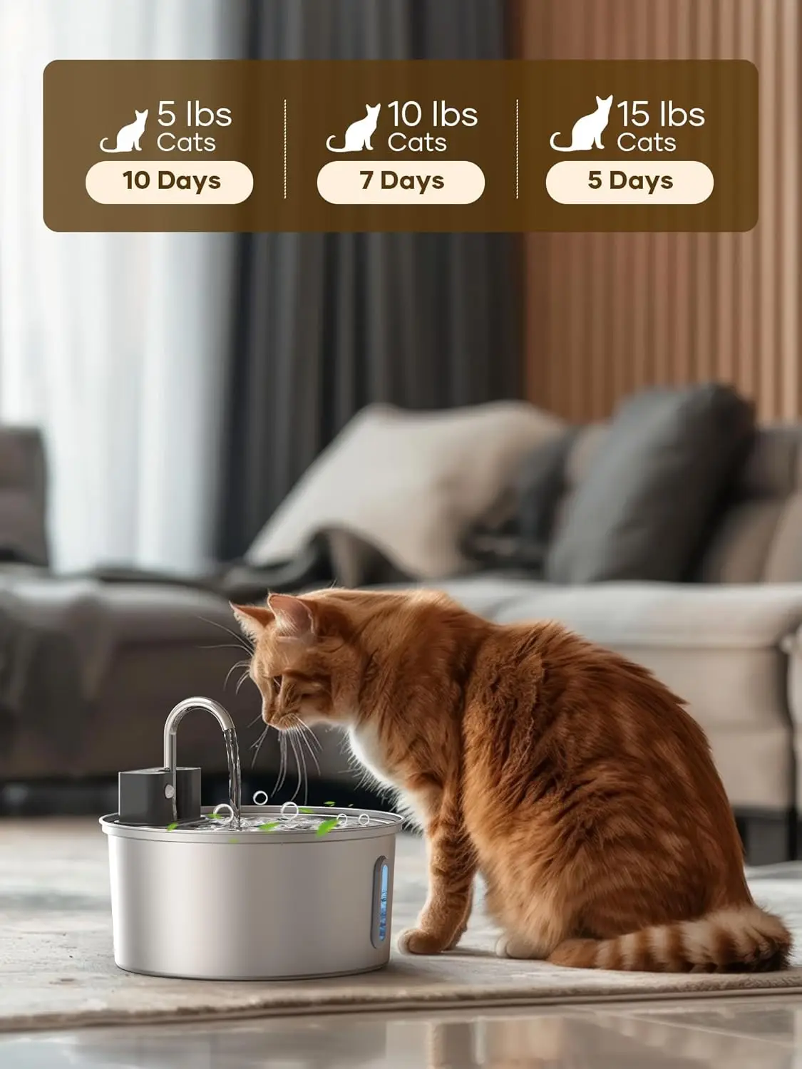 

3.2L Wireless Stainless Steel Cat Water Fountain with 4000mAh Motion Sensor Automatic Filtration Pet Water Drinker Dispenser