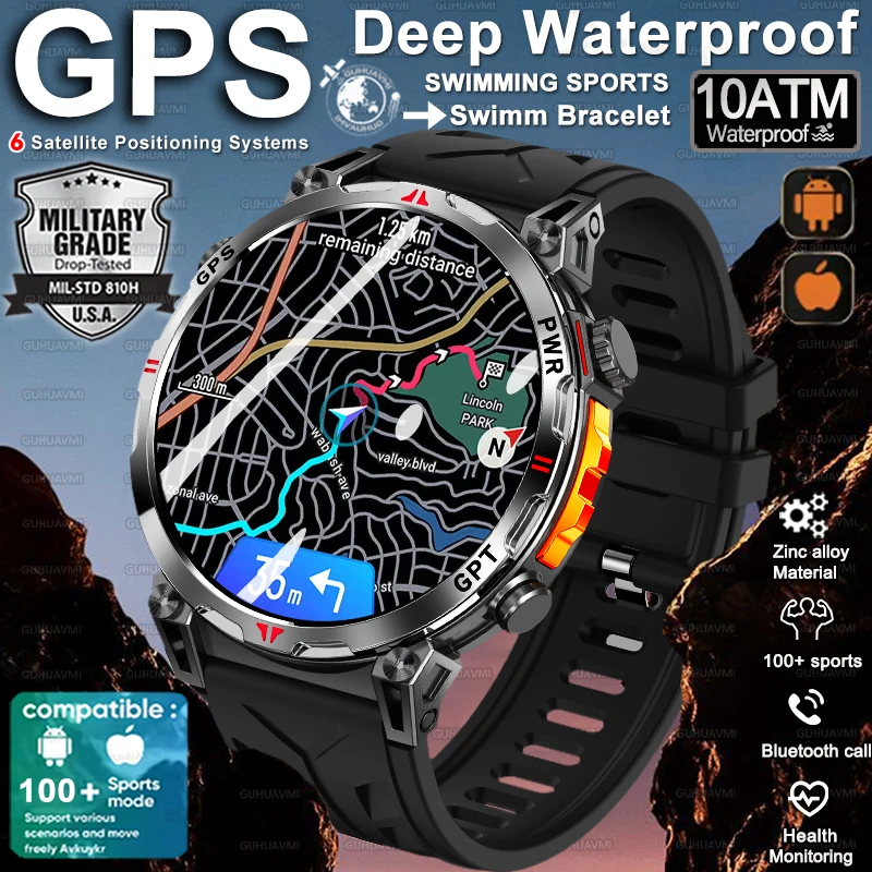 

2025 New Outdoors Military GPS Trajectory 100+Sports Zinc alloy SmartWatch For Men Compass Altimeter 10ATM call Fitness Bracelet