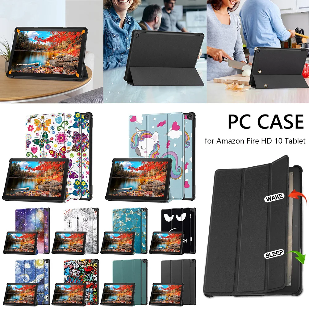 

PU Leather Trifold Stand Cover Auto Wake/Sleep Folding Stand Folio Cover Shockproof Cover with Bracket for Fire Tablet 10 2023