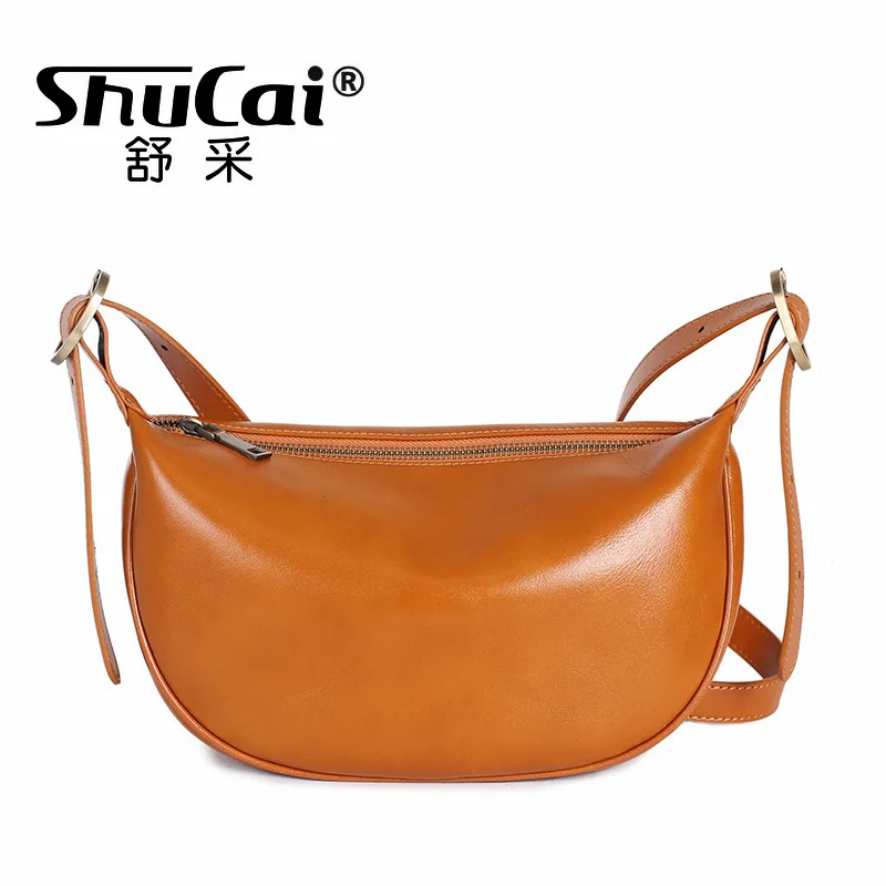 Genuine Leather Women's Bag Commuter Cowhide Dumpling Bag Girls Vegetable Tanned Leather Single Shoulder Crossbody Underarm Bag