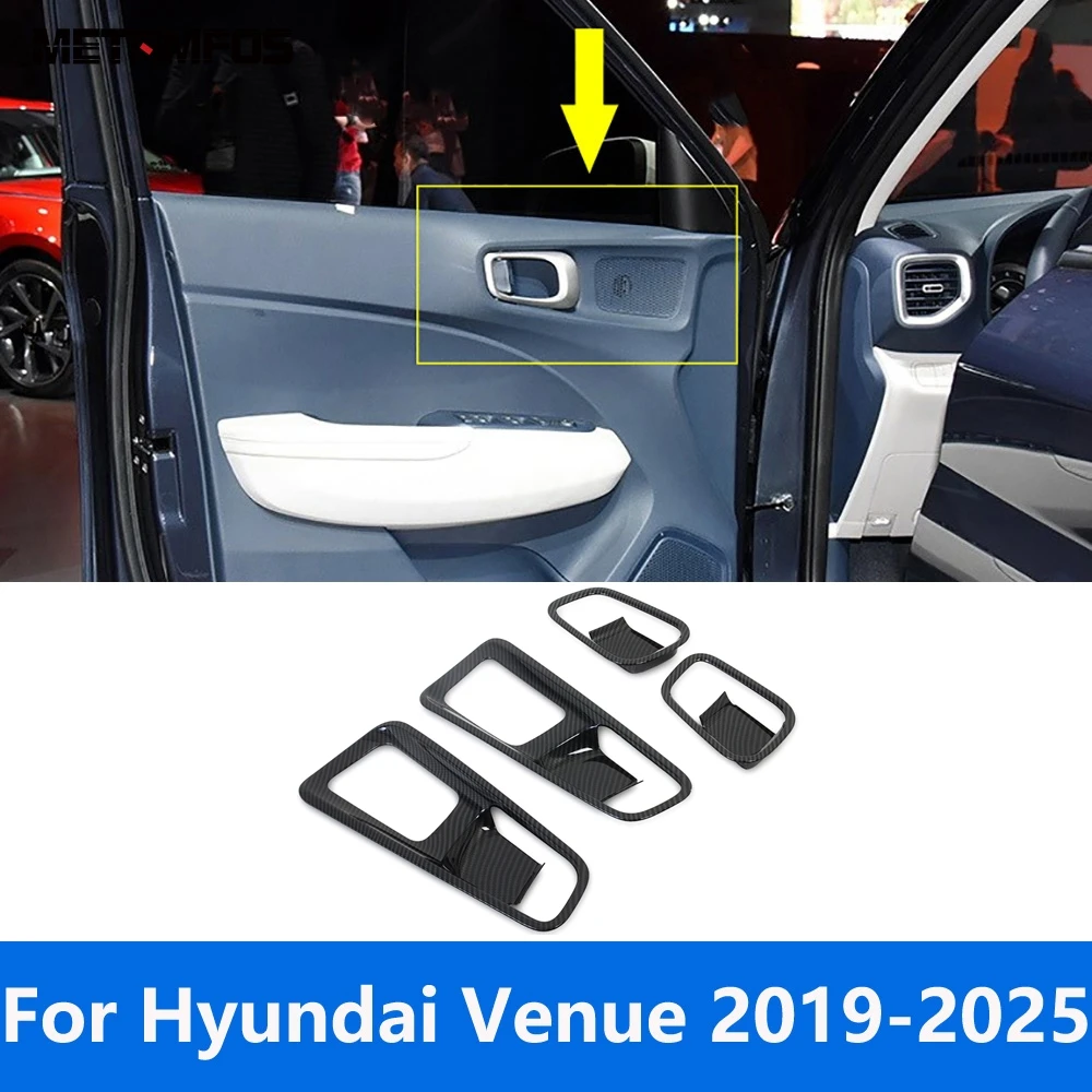 

For Hyundai Venue 2019-2024 2025 Carbon Fiber Inside Door Handle Bowl Panel Cover Trim Sticker Interior Accessories Car Styling
