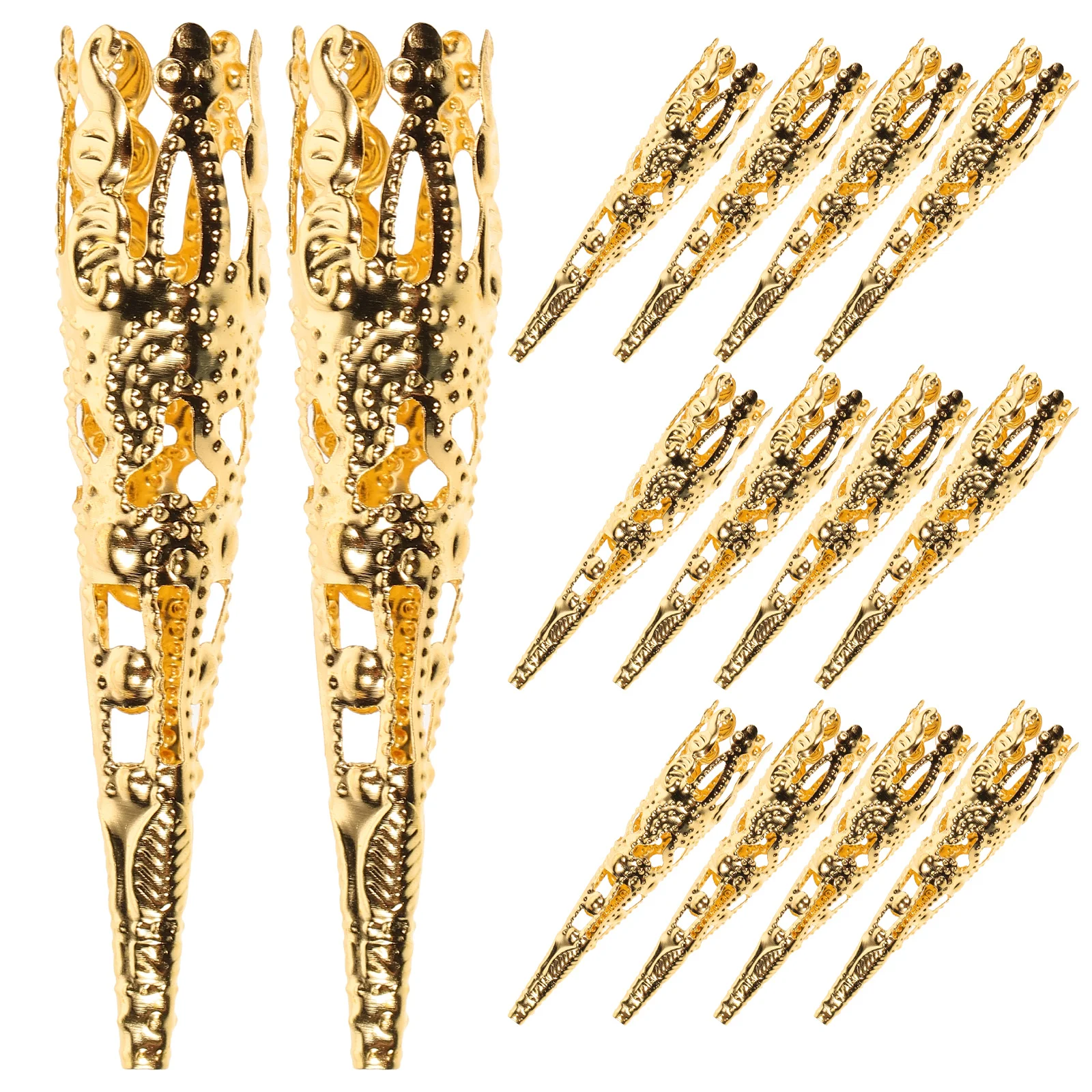 

100Pcs 5-Petal Iron Bead Cones Long Trumpet Flower Holder Filigree Caps Multi-Strand Threading Golden Long Trumpet Flower Holder