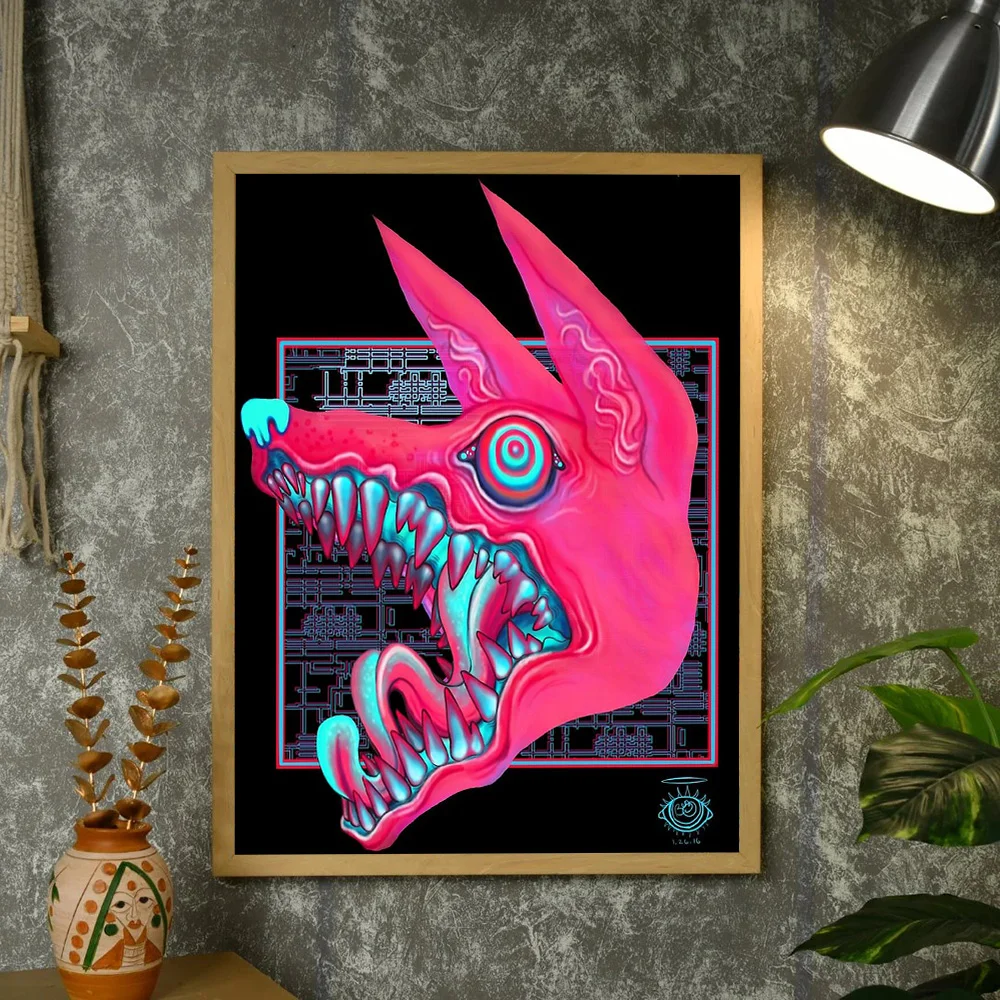 Vaporwave قماش الفن Cyberpunk مستقبلية جدار ديكور مخدر النيون توهج الجمالية غرفة ديكور الخيال العلمي مجردة اللوحة هدية