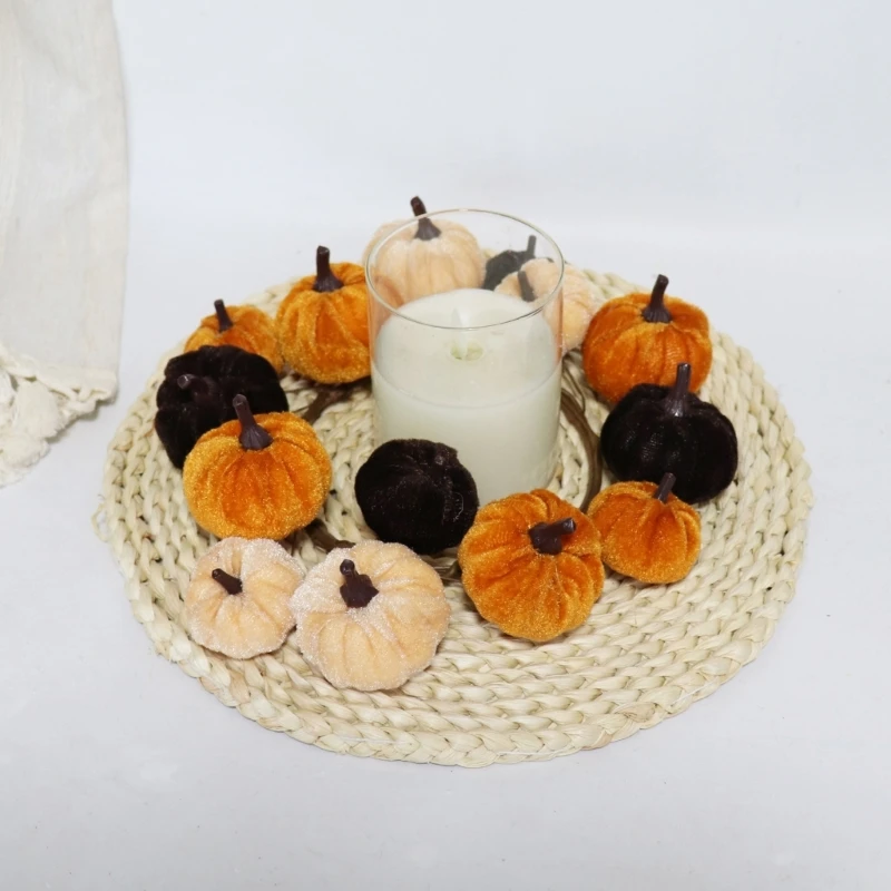 Seasonal Pumpkin Hanging Decoration with Fabric-Covered Filled Figures, a Textured Top Detail, and a Loop for Christmas Tree or