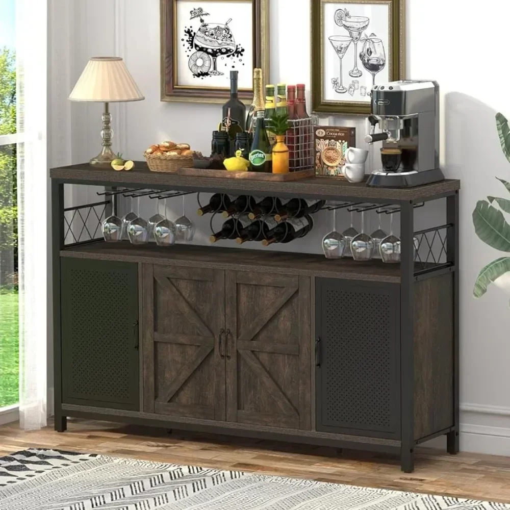 

Industrial Wine Bar Cabinet for Liquor and Glasses Rustic Sideboard and Buffet With Wine Rack Living Room Cabinets Furniture