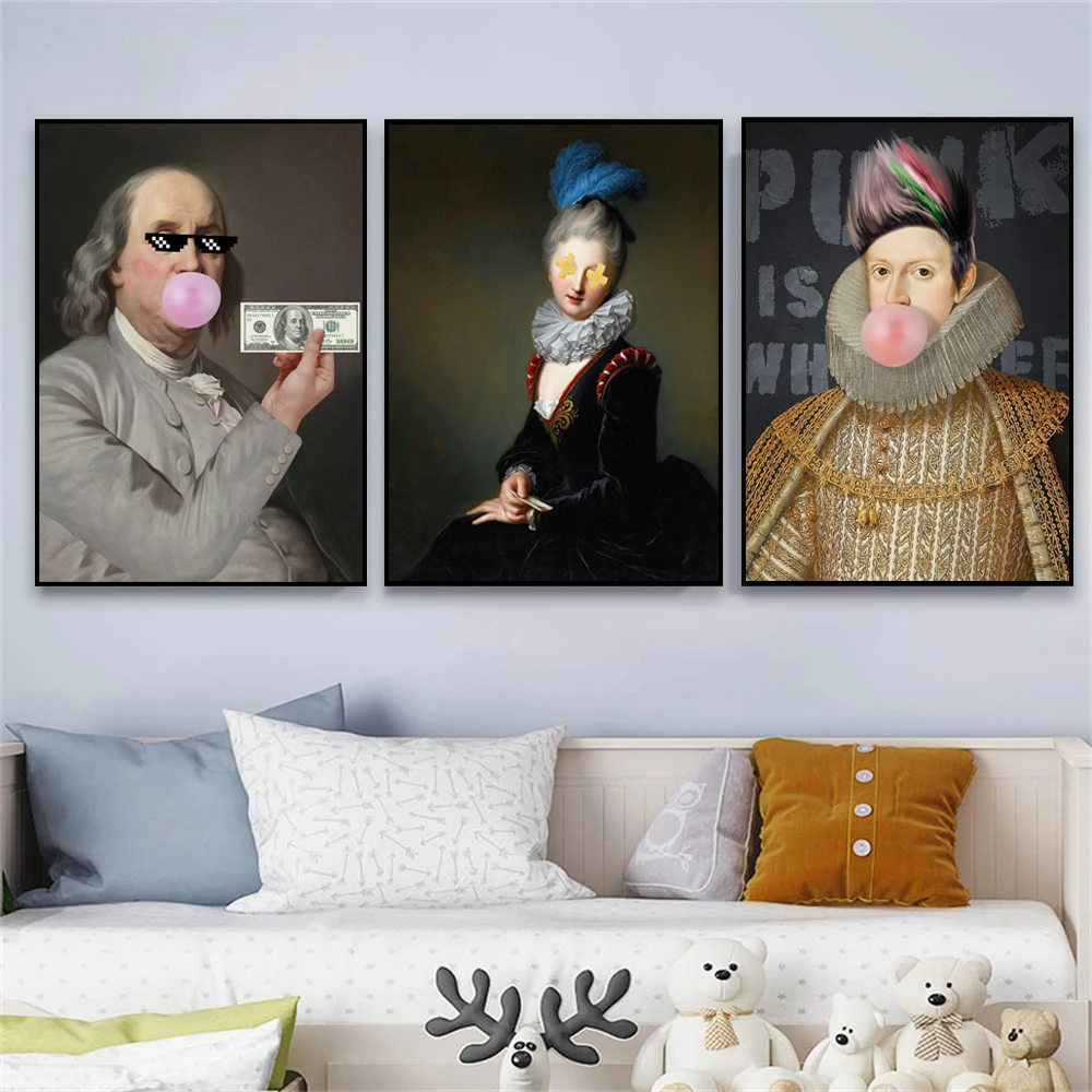 Vintage Funny Altered Art Poster Benjamin Franklin Portrait Prints Oil Painting Canvas Painting Wall Art Living Room Decoration