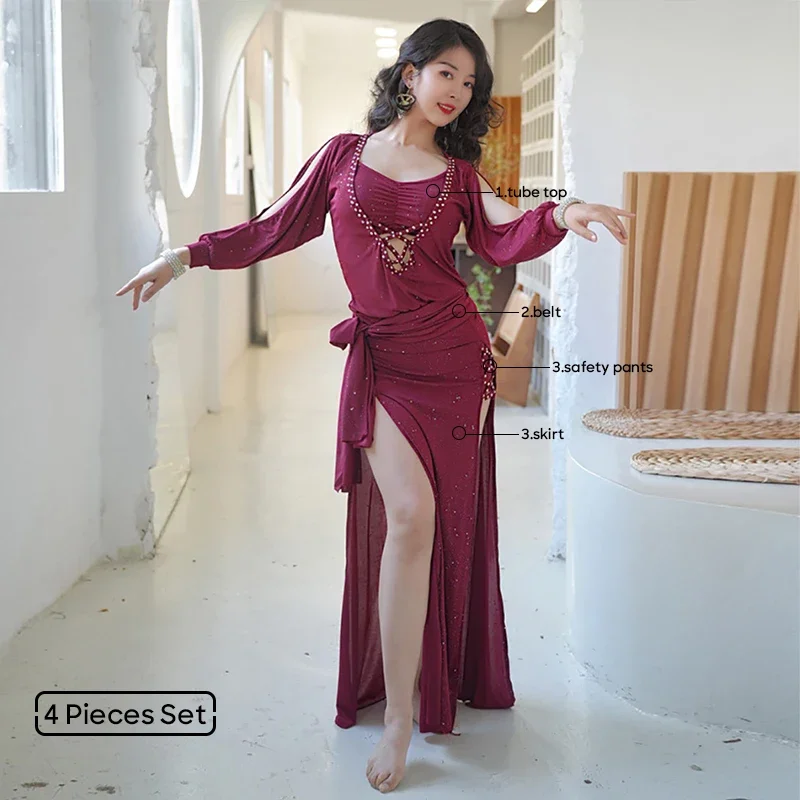 Dorosłe kobiety występy na scenie praktyka ubrania kostium taneczny brzucha jednoczęściowa spódnica z paskiem i rurką Top Shaabi Baladi szata