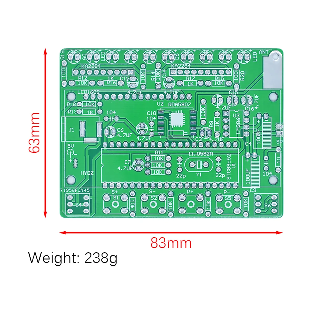 DIY Kit TDA5807 Digital FM Radio Receiver with 5W Amplifier 87-108MHZ LCD1602 Display STC89C52 Controller Audio Level Indicator