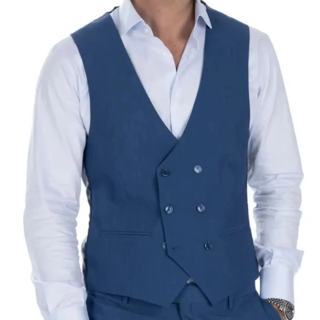 Europe and The United States New Business Men's Leisure Suit Vest Non-ironing Ball Texture Slim Double-breasted Slim Vest.