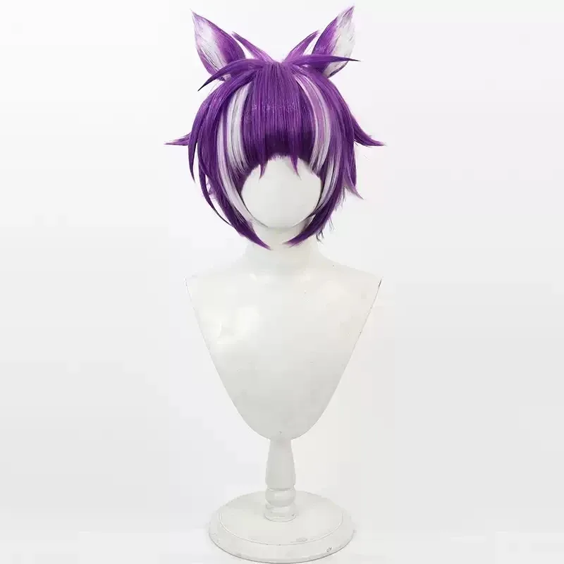2025 aaa Game Twisted Wonderland Cheshire Cat Cosplay Wig with Ears Short Heat Resistant Synthetic Hair Halloween Party Role Pla