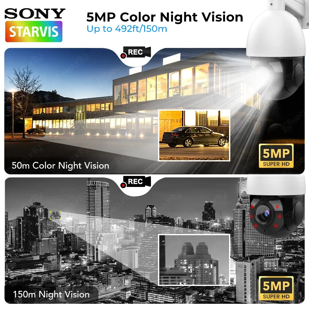 5MP PTZ WiFi IP Camera Outdoor with Pan Tilt 30X Optical Zoom, Humanoid Auto Zoom Tracking, Two-Way Talk, Color Night Vision