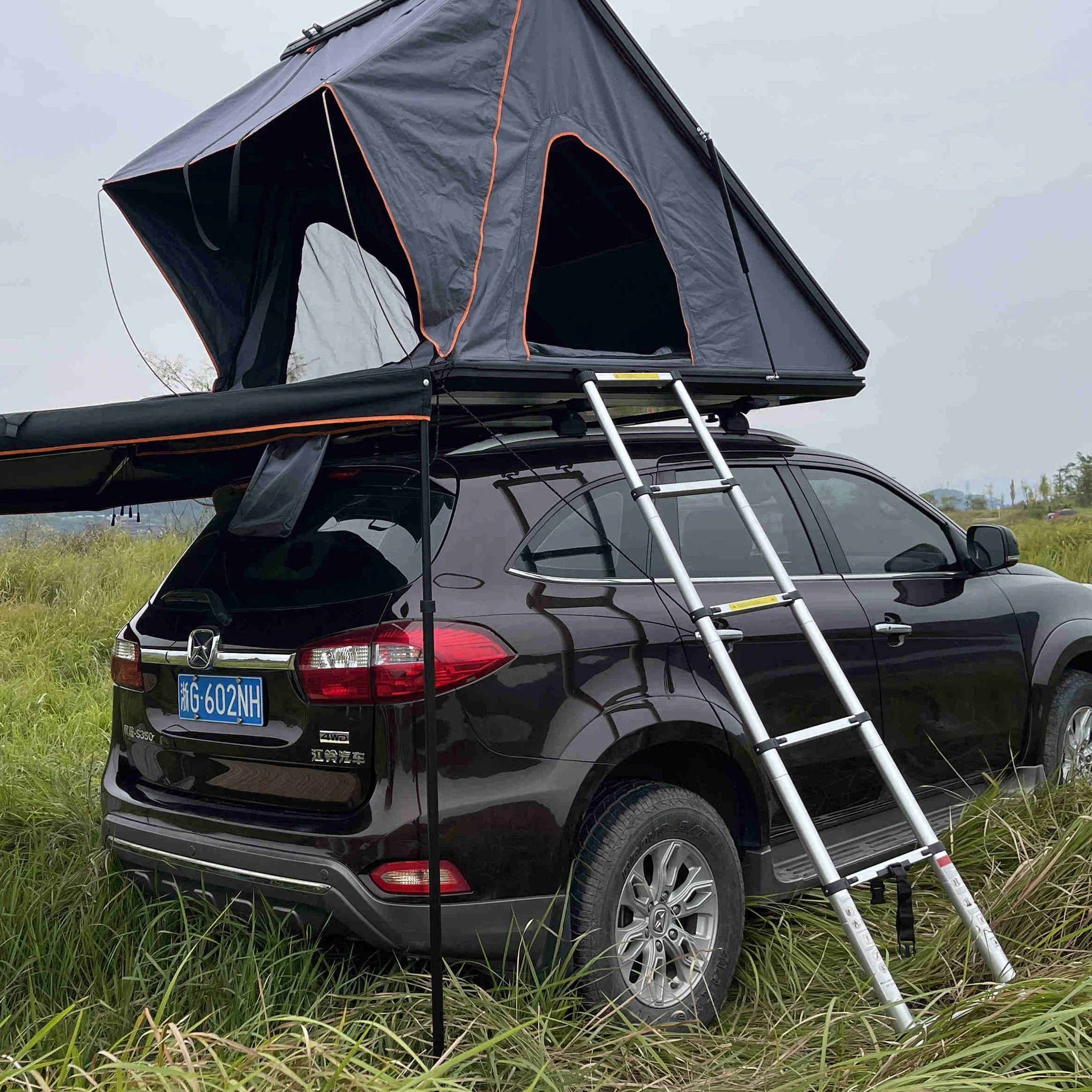 Camping Aluminum 4 Person Roof Top Tent Car Rooftop Tent Triangle Clamshell Hard Shell Top Roof Tent