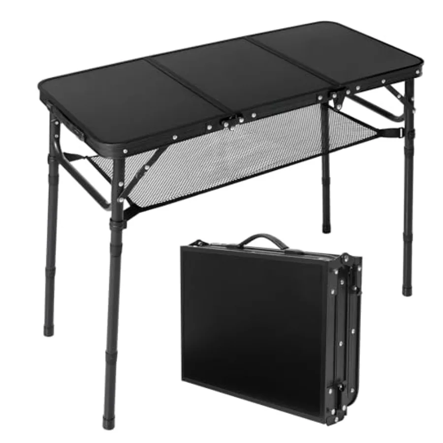 

Folding Camping Table with Storage Net3ft Portable Aluminum Folding Table with 3 Adjustable Height Max 27.3 Inch for Outdoor Ba