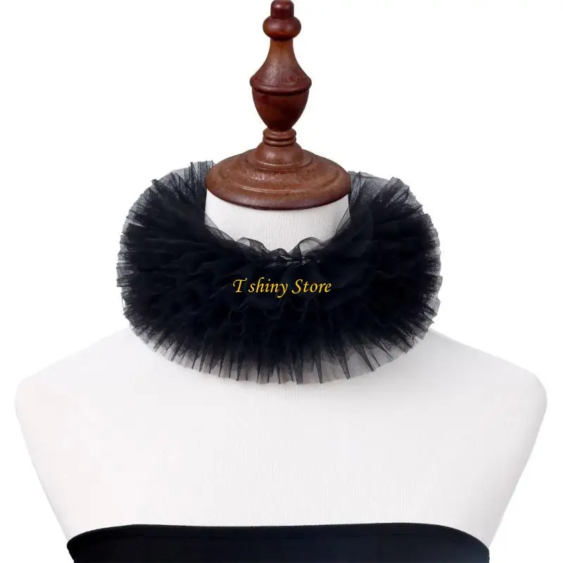 N58f Femmes Mesh superficielle Ruffle Faux Coll Colliers Up Chokers Renaissances Small Neck Ruff Collar Châle pour Halloween