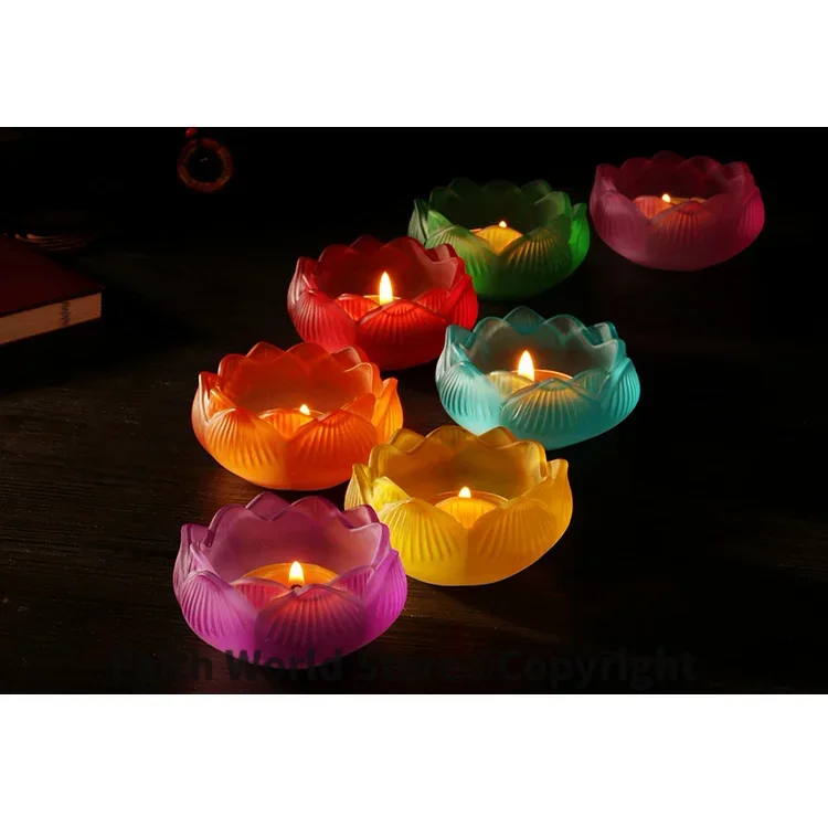 

Wholesale Buddhist articles -7 Colored Glaze Lotus lamp holder Holy water cup --HOME family efficacious Protection Talisman