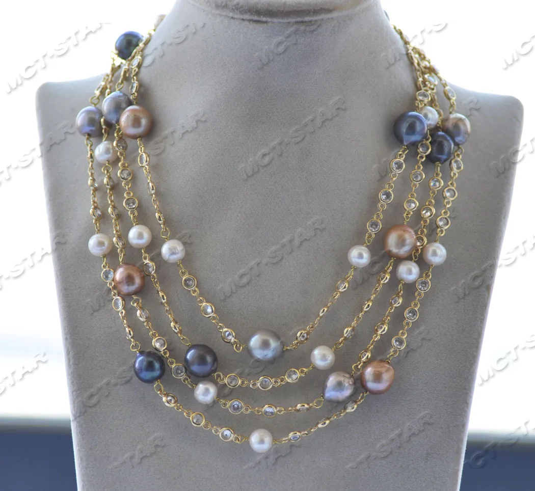 

Z11925 35“-70'' 13mm multicolour Round Edison Keshi Pearl Necklace CZ Chain