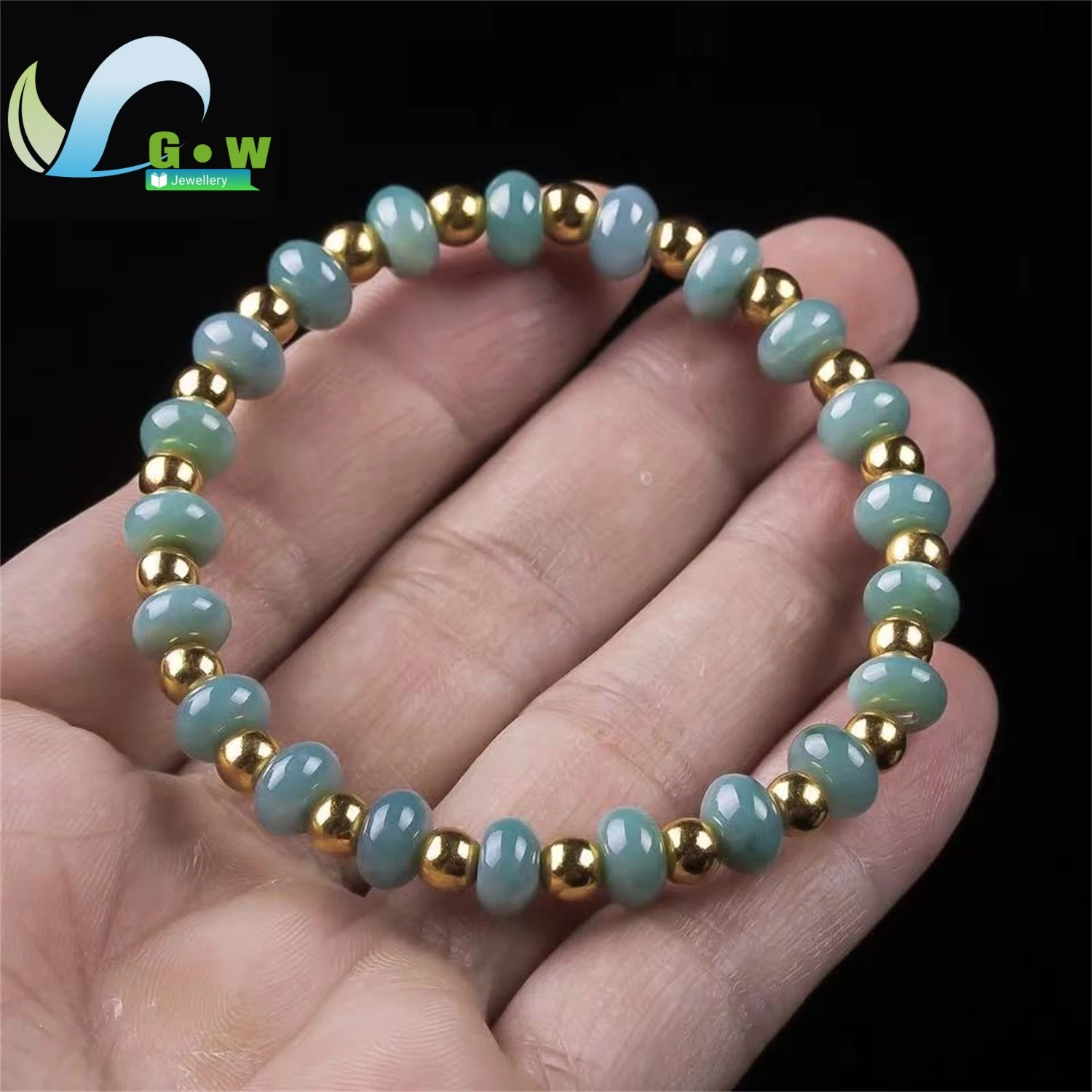 Natural A Grade Jadeite Blue Water Round Bead Bracelet Designer Handmade Unisex Exquisite Retro Ethnic Style Jewelry Gift