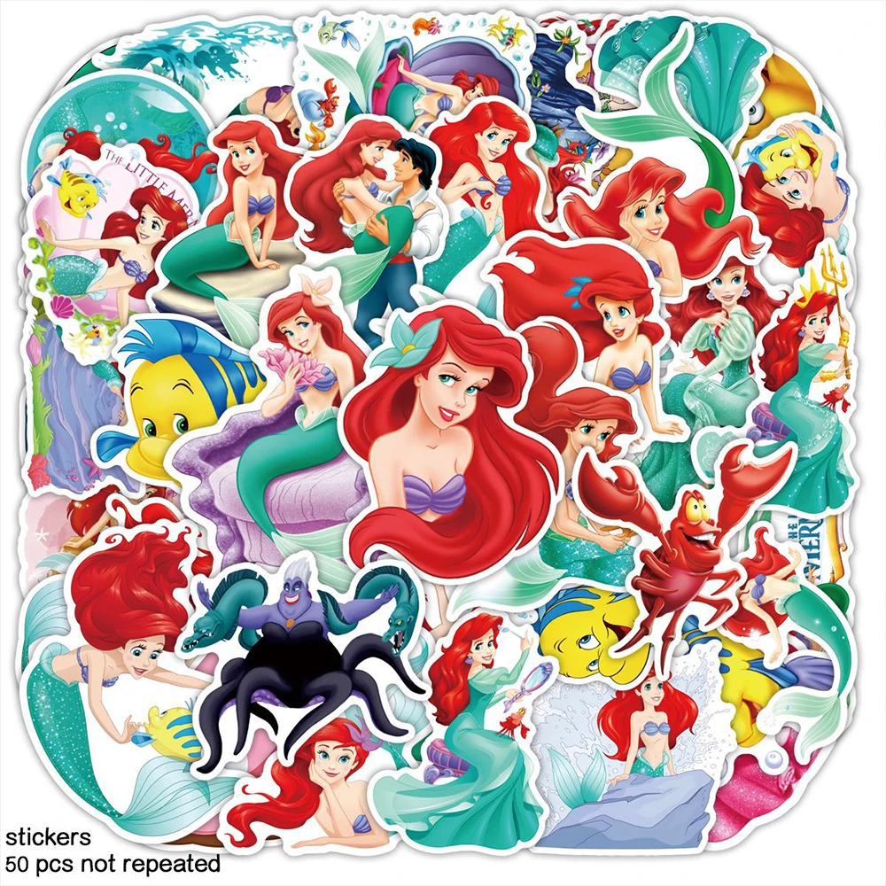 10/30/50pcs Disney Cartoon The Little Mermaid Anime Stickers Decoration Waterproof Graffiti Toys DIY Phone Scrapbook Decals Gift