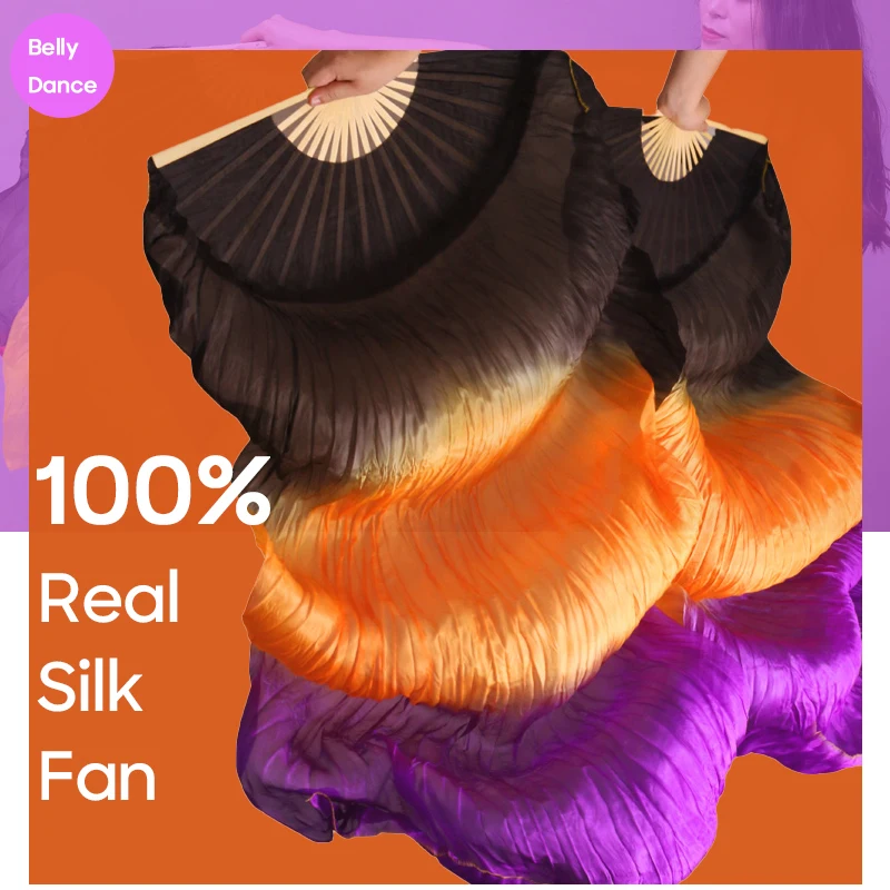 For Women 150cm 180cm Handdyed Gradient Color Real Silk Fan For Dancer Practice and Stage Performance Silk Fan