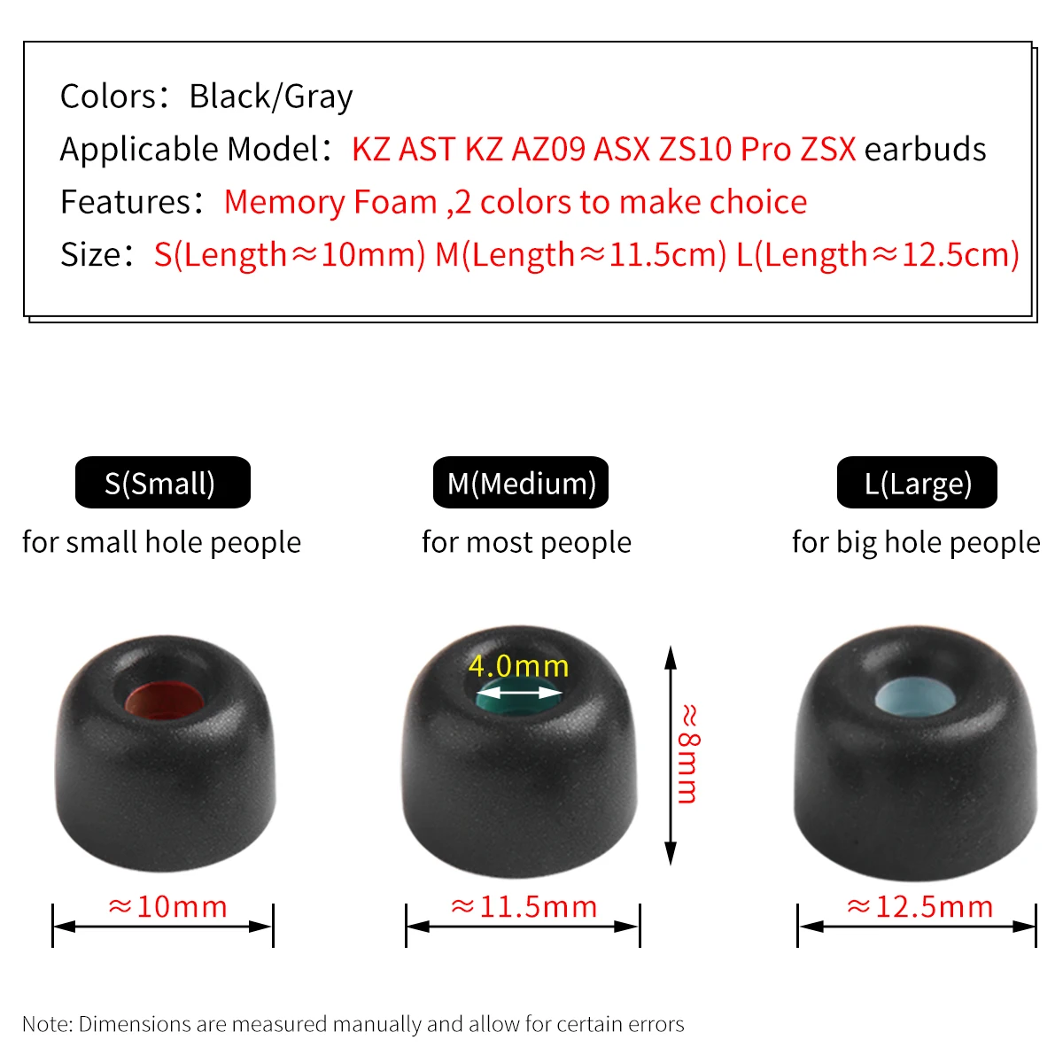 4Pcs Memory Foam Ear Tips for KZ AST KZ AZ09 ASX ZS10 PRO ZSX HIFI Eartips ZSN ZST AS16 V90 AS10 C12 In-ear Earphone Tips 4mm