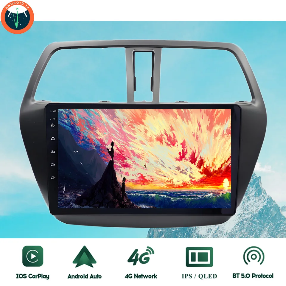 Rádio Automotivo Android 14.0 8G+128G para Suzuki SX4 S-Cross 2012 - 2016, Auto Estéreo Multimídia, Reprodutor de Vídeo DVD, GPS, Navegação, Carplay
