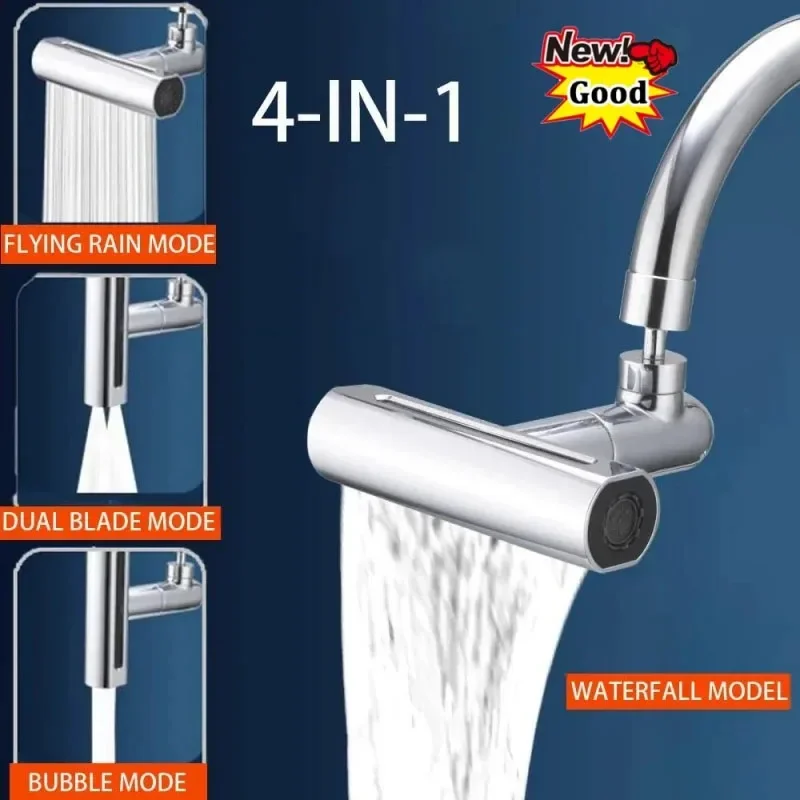 Universal Waterfall Kitchen Faucet, 720 Swivel Spout Sprayer, Bathroom Basin, Water Tap Extender, Rainfall Sink Mixer, New, 4 Mo