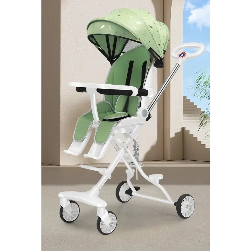 Baby Stroller Portable Folding can Sit and Lie Down Children's Four-Wheeled Stroller One Button to Close the Stroller