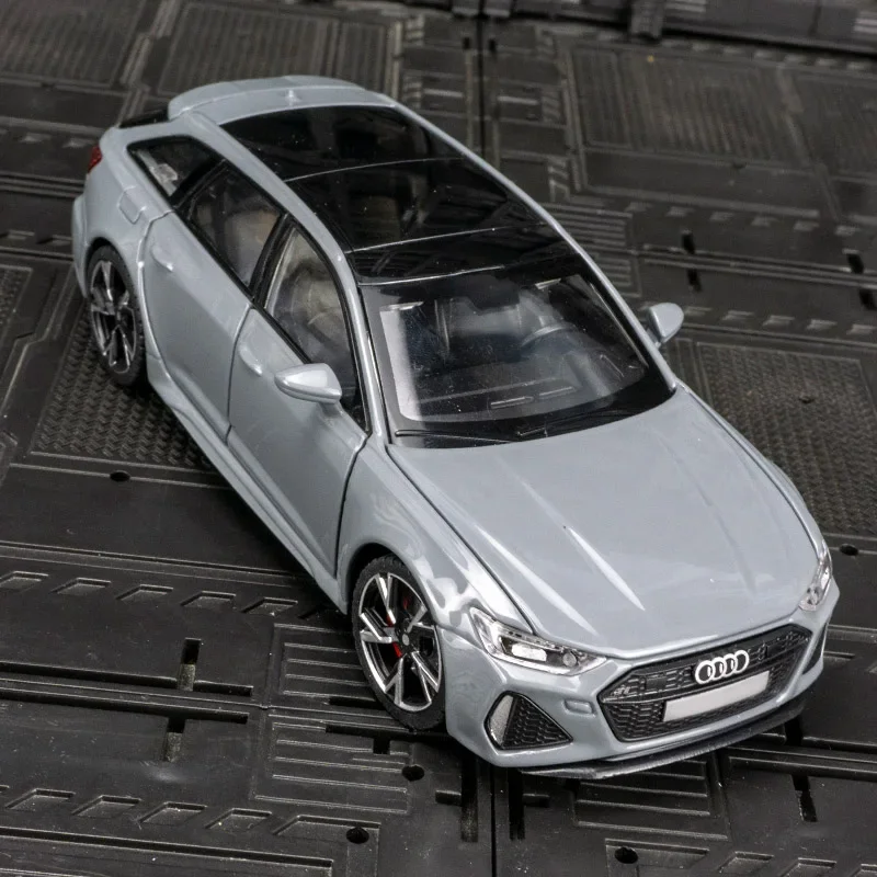 1: 32 coleção de ornamentos de modelo de carro em liga Audi RS6, portas e capô do motor, porta-malas pode ser aberto, presente de brinquedo infantil