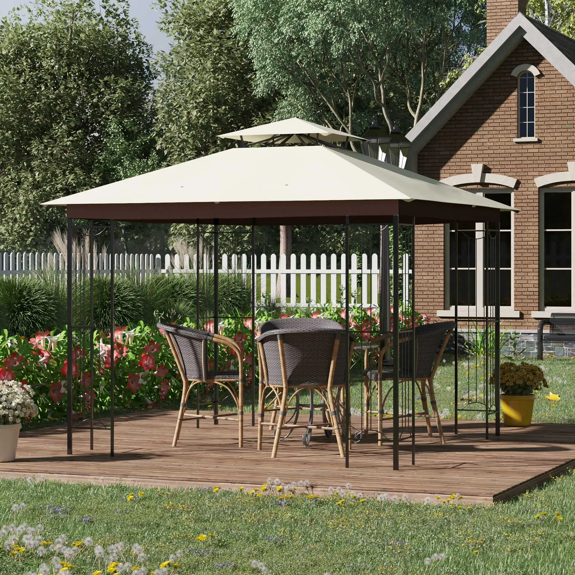 Outsunny garden gazebo 3x3 m outdoor pavilion with double roof ventilation and sunscreen steel frame