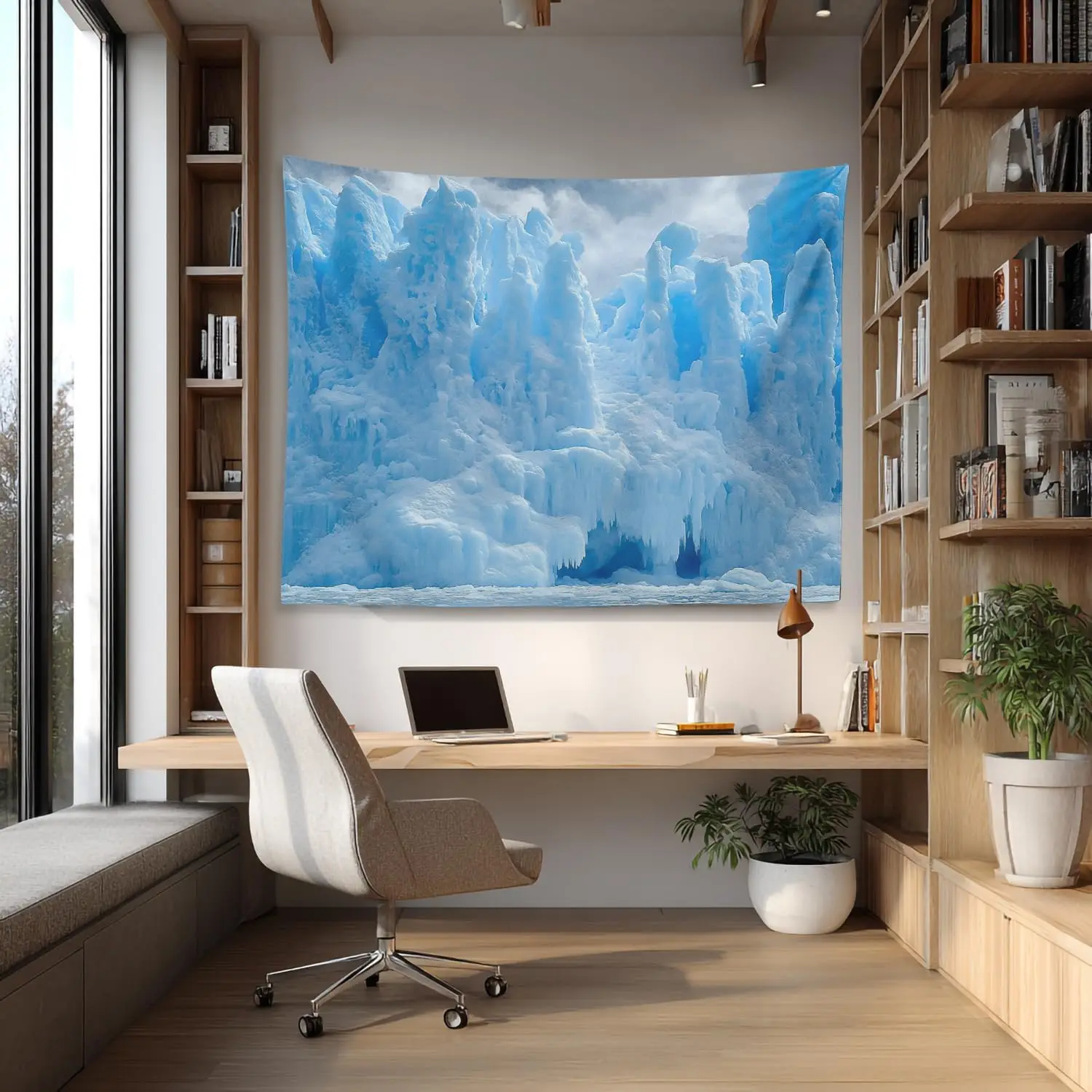 Luxury Blue Ice Waterfall Tapestry Wall Hanging Mural Decor Fantasy Frozen Glacier Cave Art Room Decoration Home Decor Lights