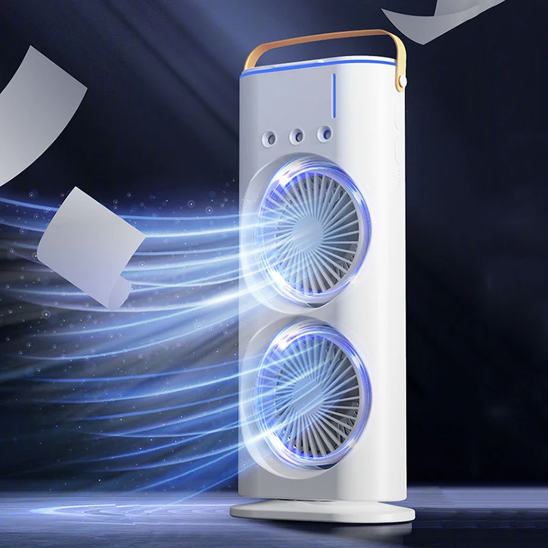 Double-Headed Spray Air Conditioner Fan 3 Speeds Rechargeable USB Desk Air Cooler Night Light Remote For Office Home New