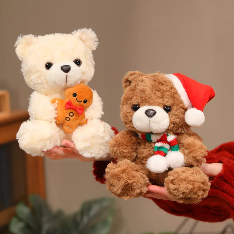 18/23CM Cute Christmas Bear Plush Toy Stuffed Bear with Gingerbread Bear Kawaii Toys Funny Xmas Gift Home Decor