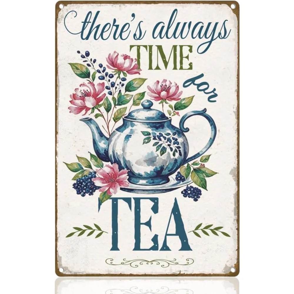 Teapot Flower Tin Sign Retro Metal Wall Decor 8