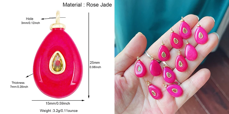 Edelstein-Charm-Anhänger aus türkisfarbenem Malachit, schwarzem Achat, rosa Quarz, 18 Karat echt vergoldeter Schmuck für die Herstellung von Halsketten, S58 – Detail 18