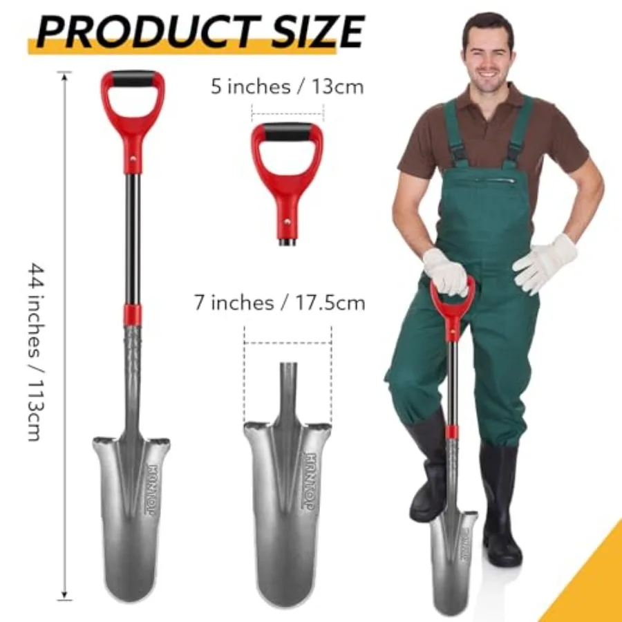 Drain Spade, Digging Shovel with Fiberglass Handle for Digging, ing, Trenching, Transplanting, 44 Inch