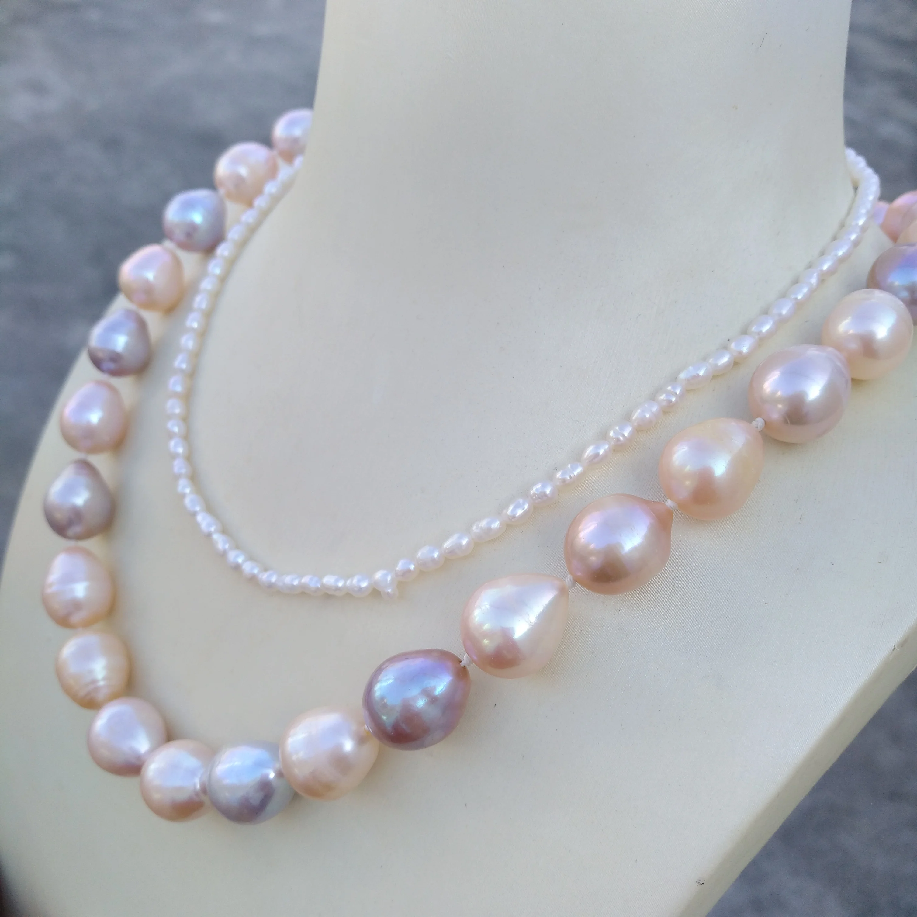 2ROW الأبيض الوردي الأرجواني متعدد الألوان الباروك جنوب البحر اللؤلؤ قلادة الأصلي لقطة حقيقية PhotosX #2