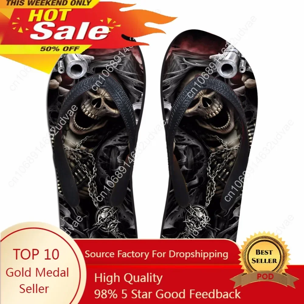 

Cool Skull Reaper Flip Flops Men's Summer Beach Rubber Soft Non-Slip Slippers Punk Hip Hop Sandlas For Men Boy Shoes