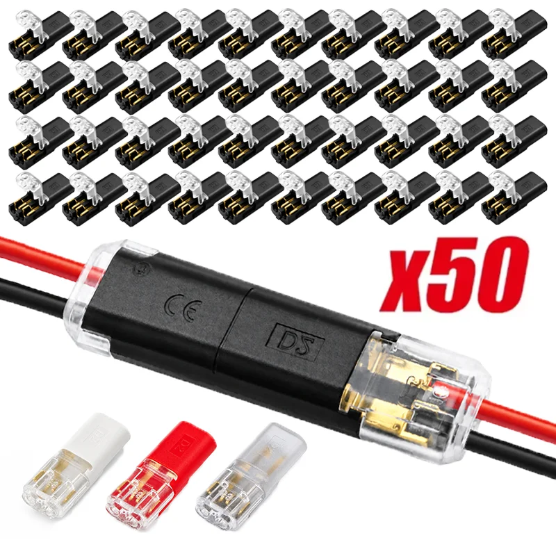 50PCS 2 Pin Pluggable LED Wire Connectors Quick Splice No Wire Stripping AWG18-22 LED Strip Light Low Voltage Wiring Connector